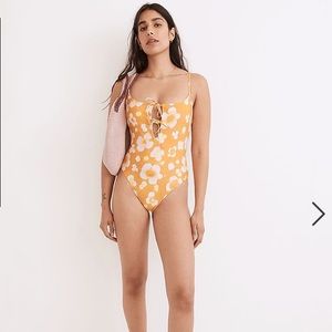 Madewell Second Wave Tie-Front One-Piece Swimsuit in Watercolor Floral XL